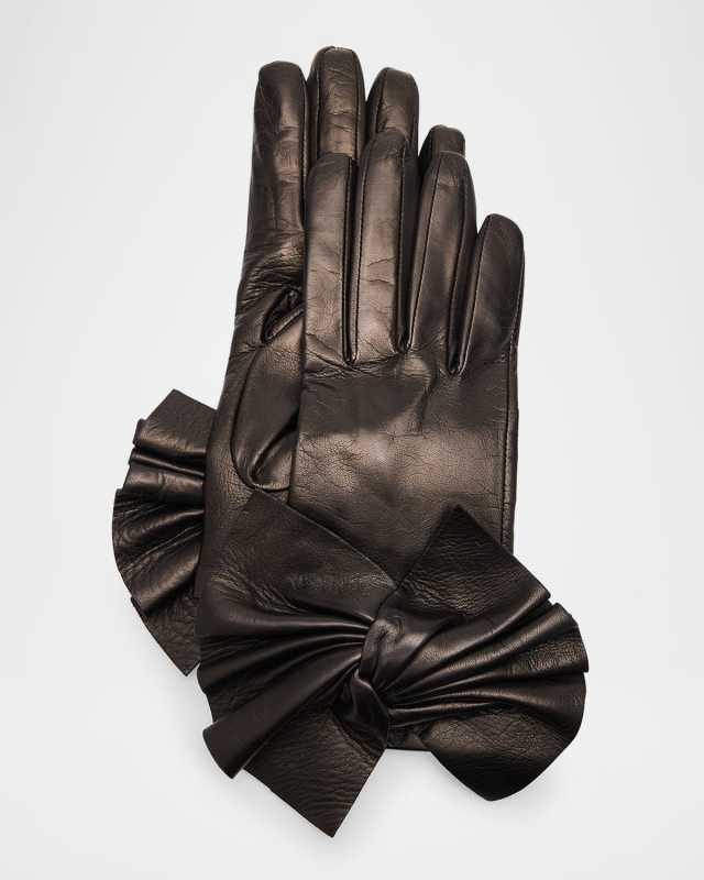 Minnie Twisted Bow Leather Gloves